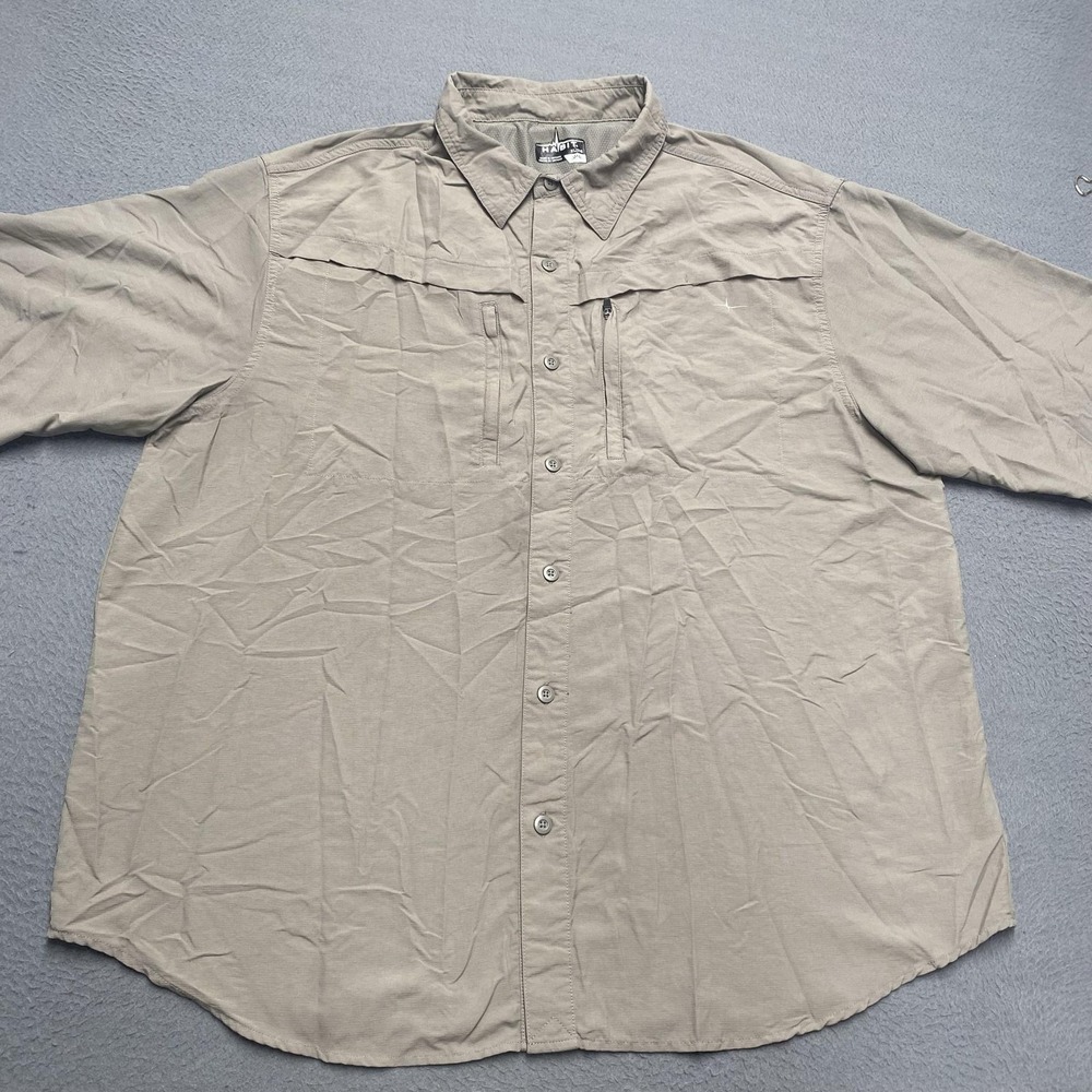 Habit Shirt Mens‎ XL Beige Solid Short Sleeve Button Up Nylon UV Fishing Outdoor